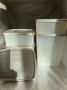Tupperware White and Silver Stackable Food Storage Containers
